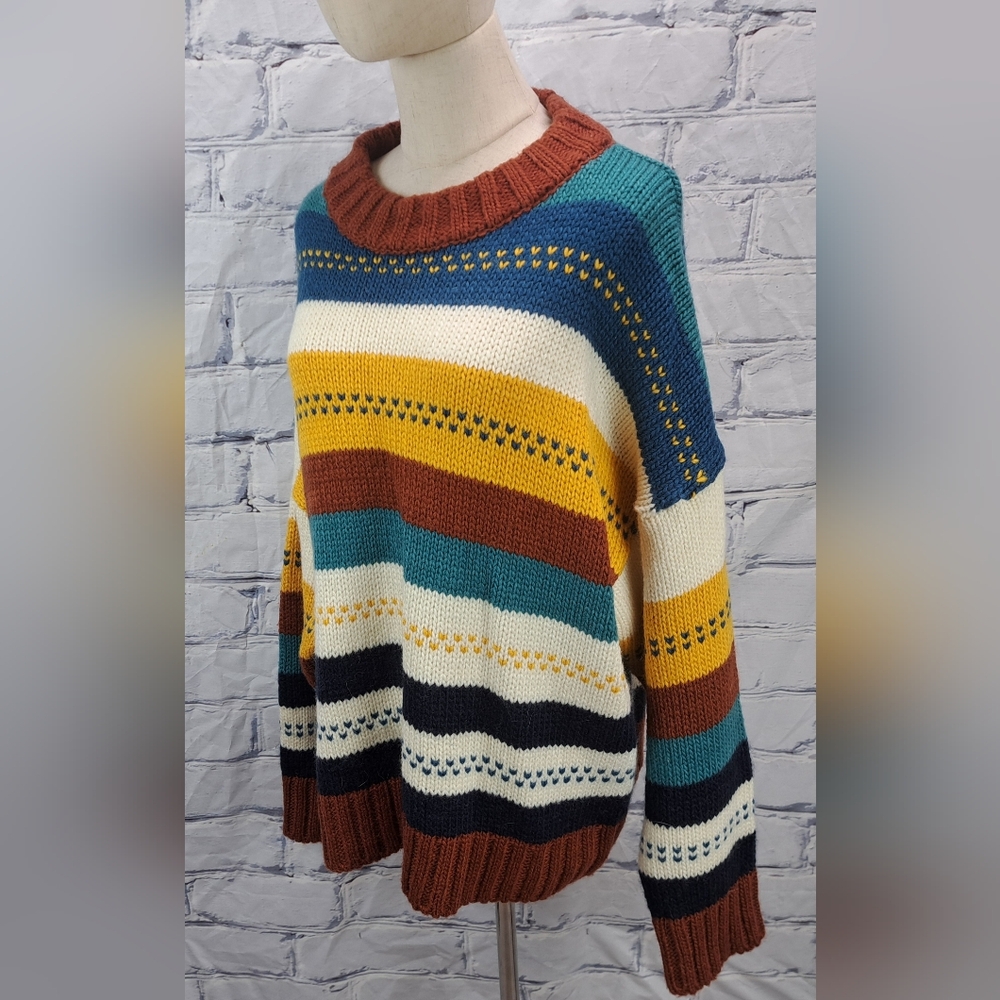Spelledit Vintage Chunky Oversized Knit Sweater Striped Winter Plus Size 3XL 4XL - Picture 11 of 12